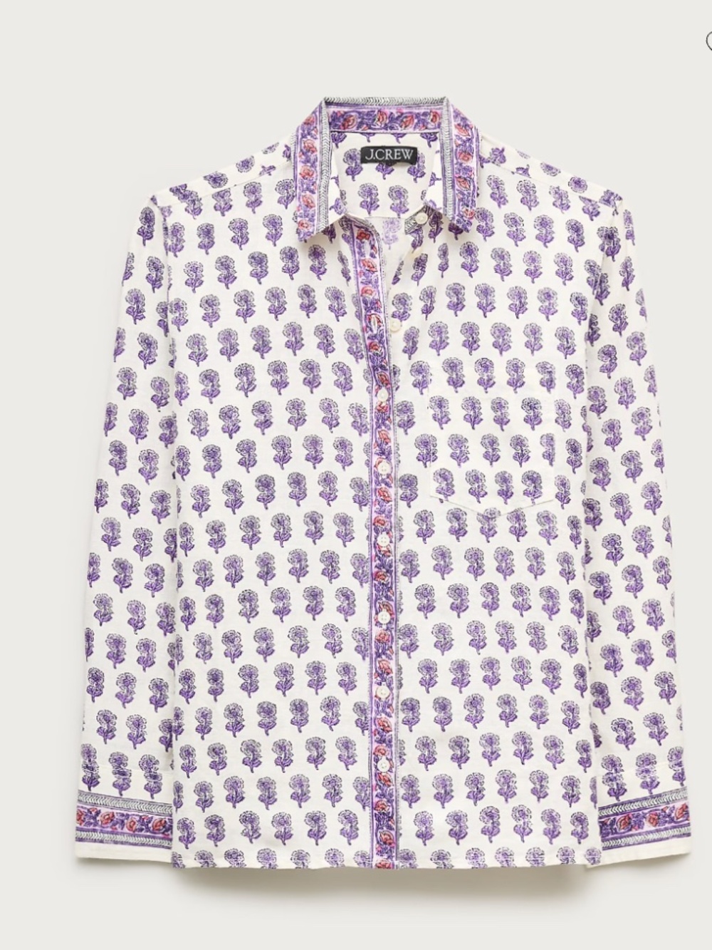 J.Crew Garçon Classic Shirt Lilac Block Print 100% Linen Size 14 NWT